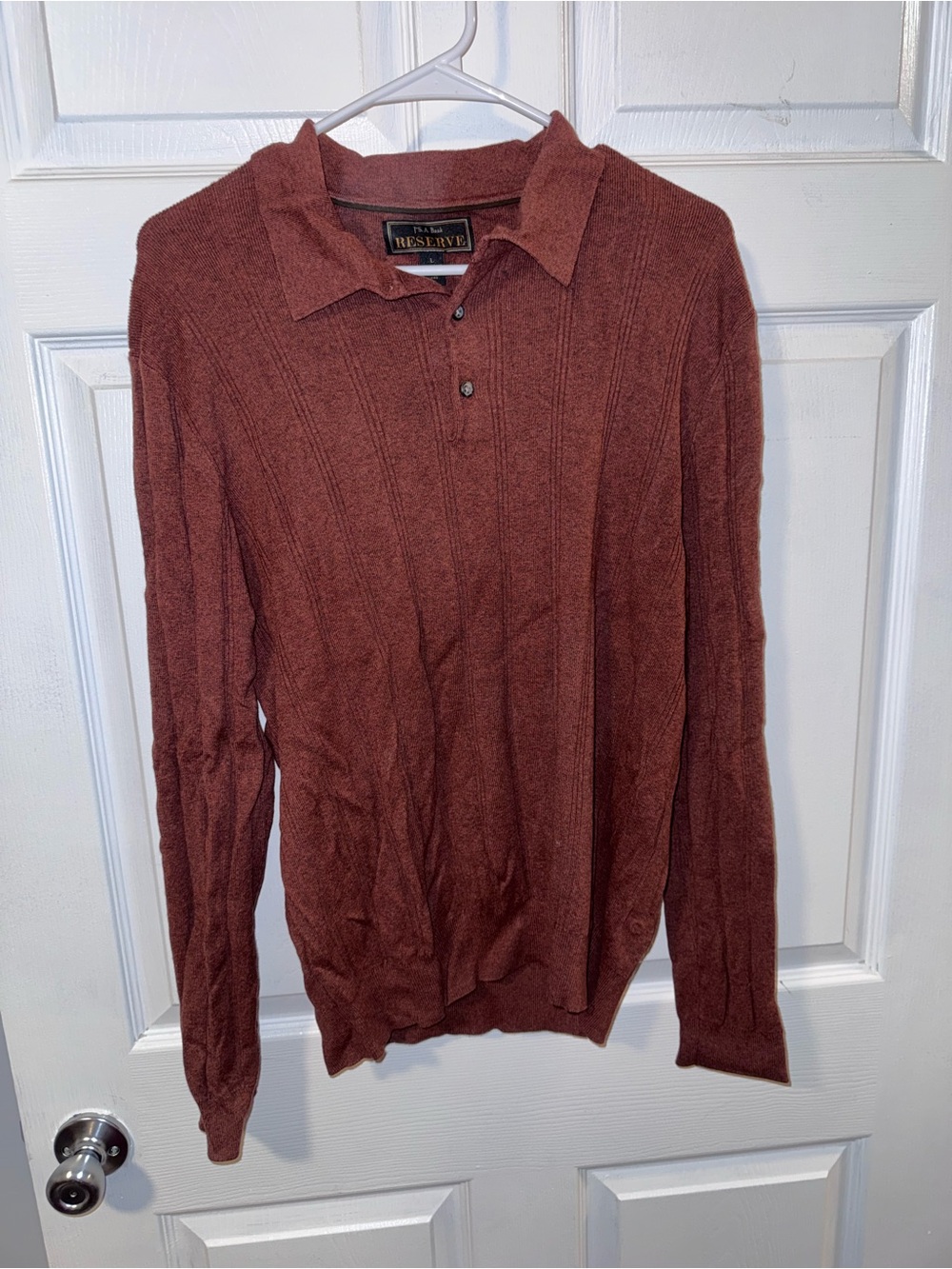 Reserved Men's Long-Sleeve Polo Sweater - Rust Brown